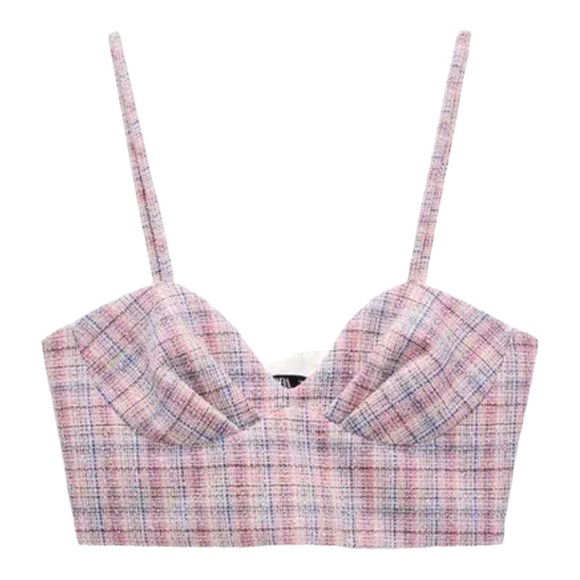 ZARA Pink and Blue Shimmer Plaid Corset - Picture 6 of 11